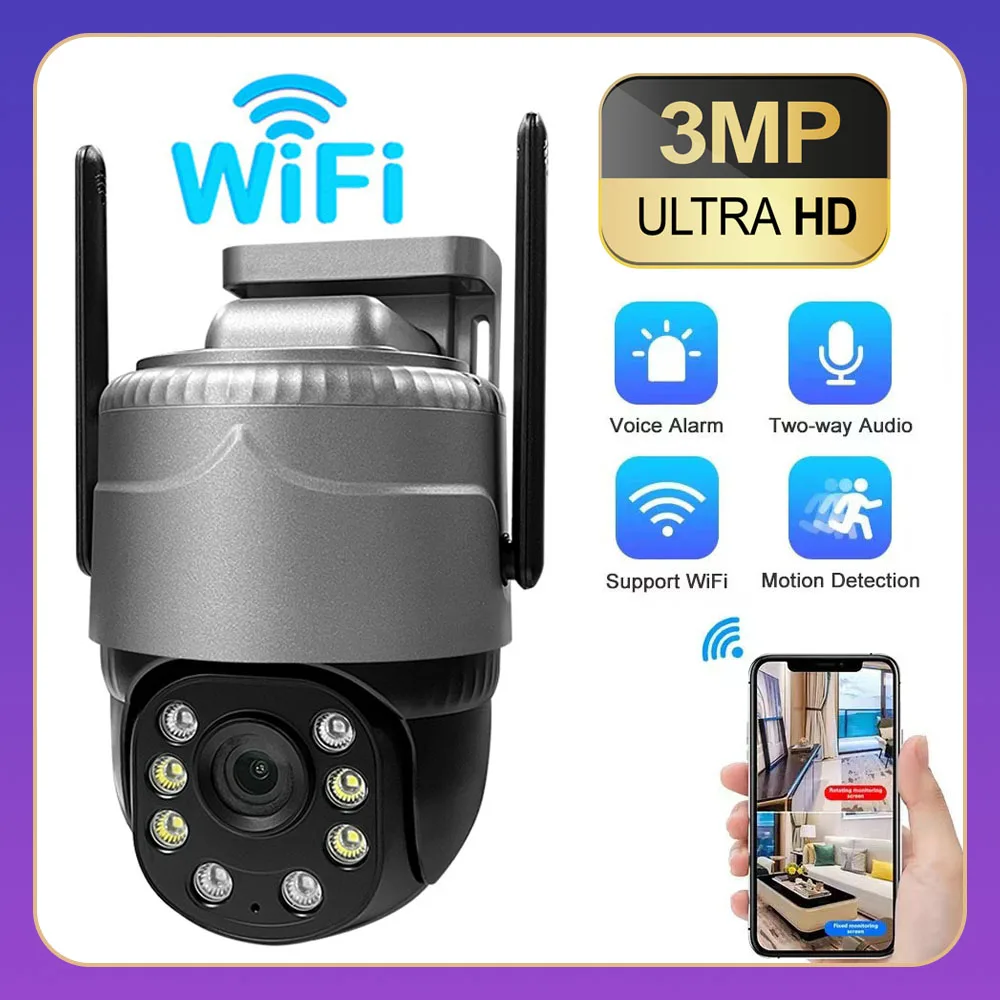 Caméra de vidéosurveillance extérieure avec détection de mouvement, vision nocturne AI, moniteur d'appel bidirectionnel, document complet à domicile, WiFi, 3MP, V380 Pro HD, IP