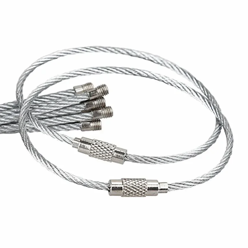 Keychain Stainless Steel Wire Cable Loop Tag Rope Screw Lock Gadget Ring Key Keyring Circle Camp Hanging Tool Wire Dia 1.5mm 2mm