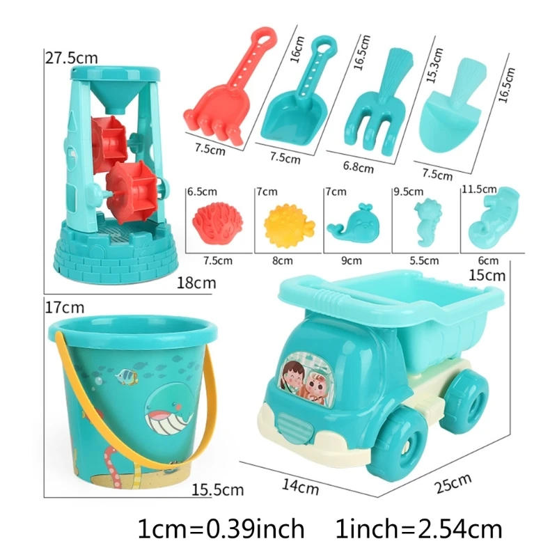 Sand Toy Beach Set 12 Pieces with Sand Wheel, Truck, Bucket, Shovel, Molds