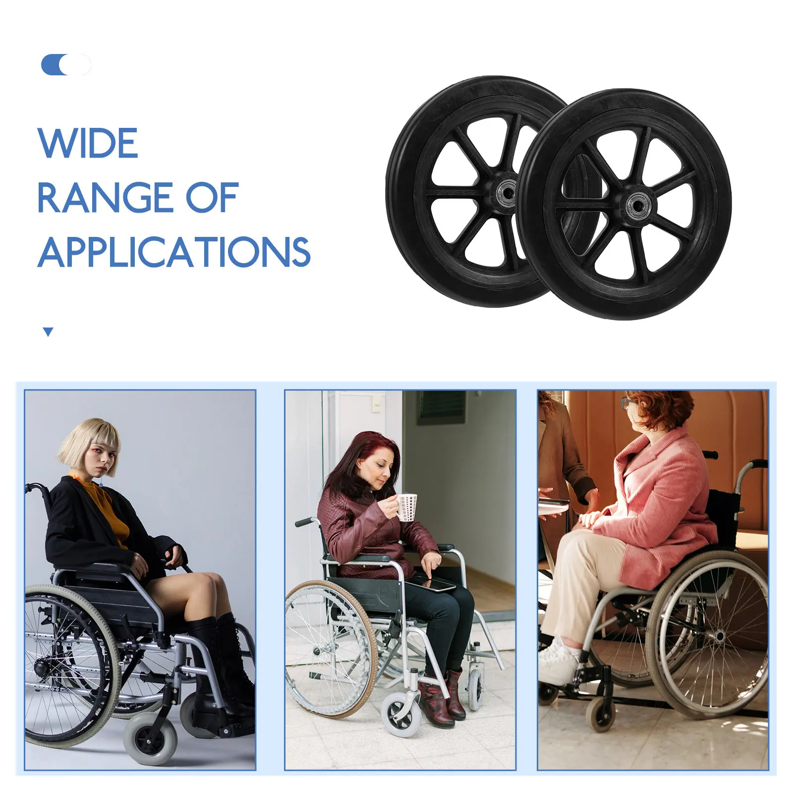 1Pair Universal Wheelchair Front Wheels PVC Metal Heavy Duty Quiet Wear Resistant Replacement for Elderly Patients Wheelchair