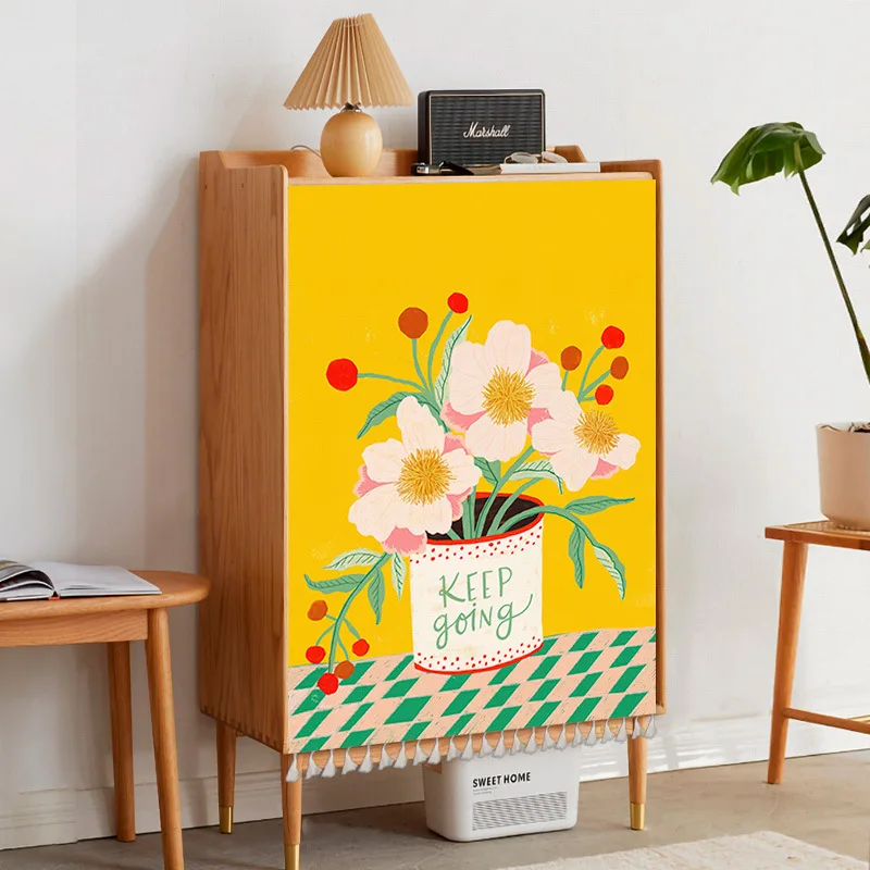 VIKAMA Cute Floral Cabinet Curtain, Botanical Print with Tassels—Stylish Kitchen Sideboard Cover, Home Decor