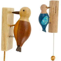 Creative Door Knocker Woodpecker Door Knocker with Pull Rope Wood Woodpecker Doorbell Funny Door Knocker Antique Door Knocker
