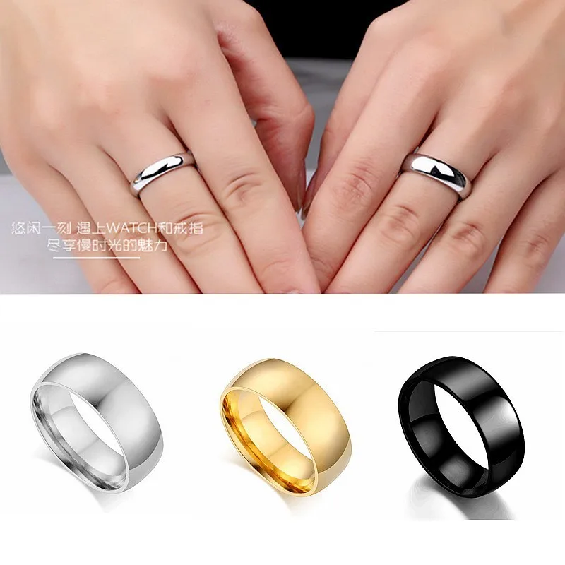 Titanium steel unisex ring with polished U-shaped profile offering minimalist geometric design in multiple widths 2mm to 8mm and