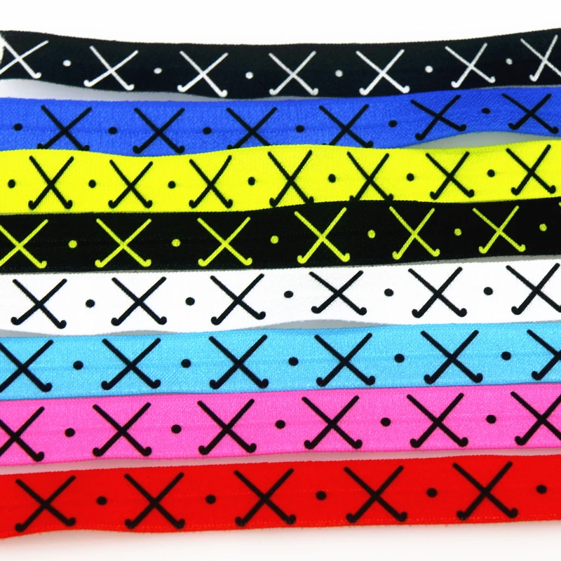 DUWES 5/8'' 50yards Hockey Printed Fold Elastic FOE Stretch Ribbon Hairbow Headwear Accessories Craft DIY Sewing D1992