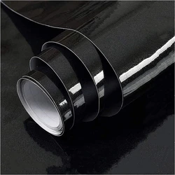 Black Glossy Vinyl Wallpaper for Walls In Waterproof Wall Stickers Bathroom Table Kitchen Adhesive Sticker for Furniture Decor