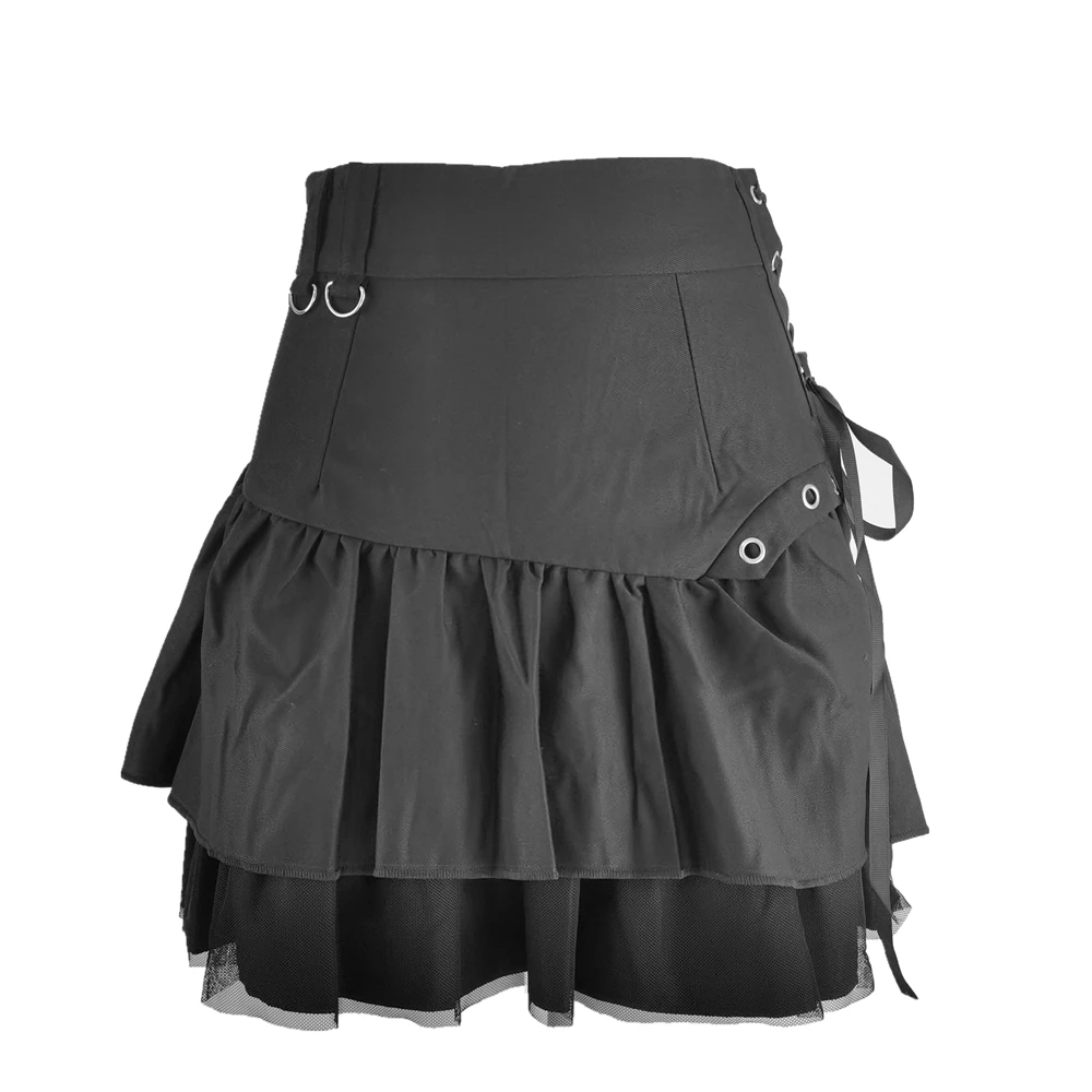 Black Retro Skirt Korean Sweet Kawaii Women Summer Streetwear Ladies Short Skirts Casual All Match Ball Gown Saia Female