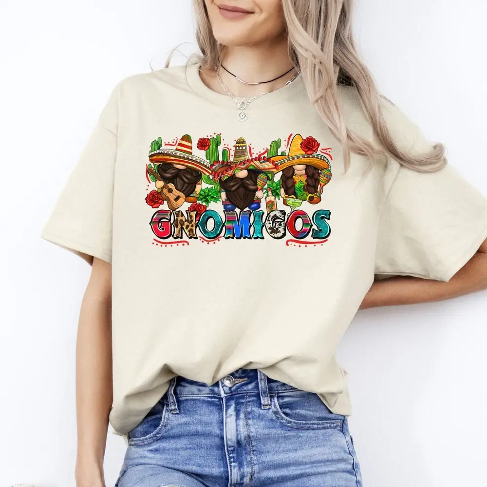 Gnomigos T-Shirt gift Three Mexican Gnomes Cinco de mayo Unisex tee Sand White S High Quality 100%Cotton Short Sleeve