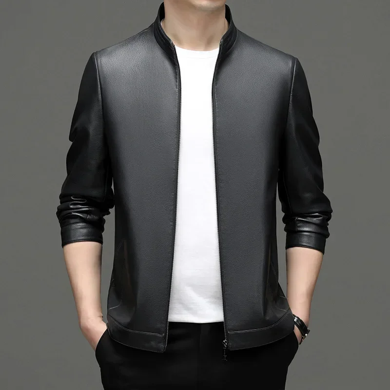 New Arrival Men Leather Jacket Korean Fashion Men's Stand Collar Jacket High Quality Thin Zipper Leather Coat