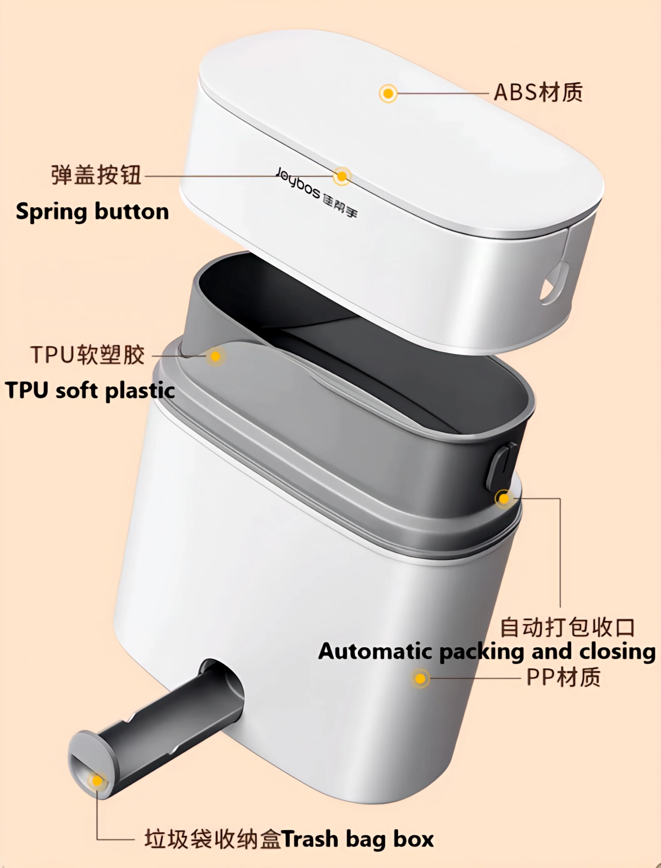 with lid large capacity trash can, can automatically pack garbage bags, not dirty hands, toilet living room kitchen even small g