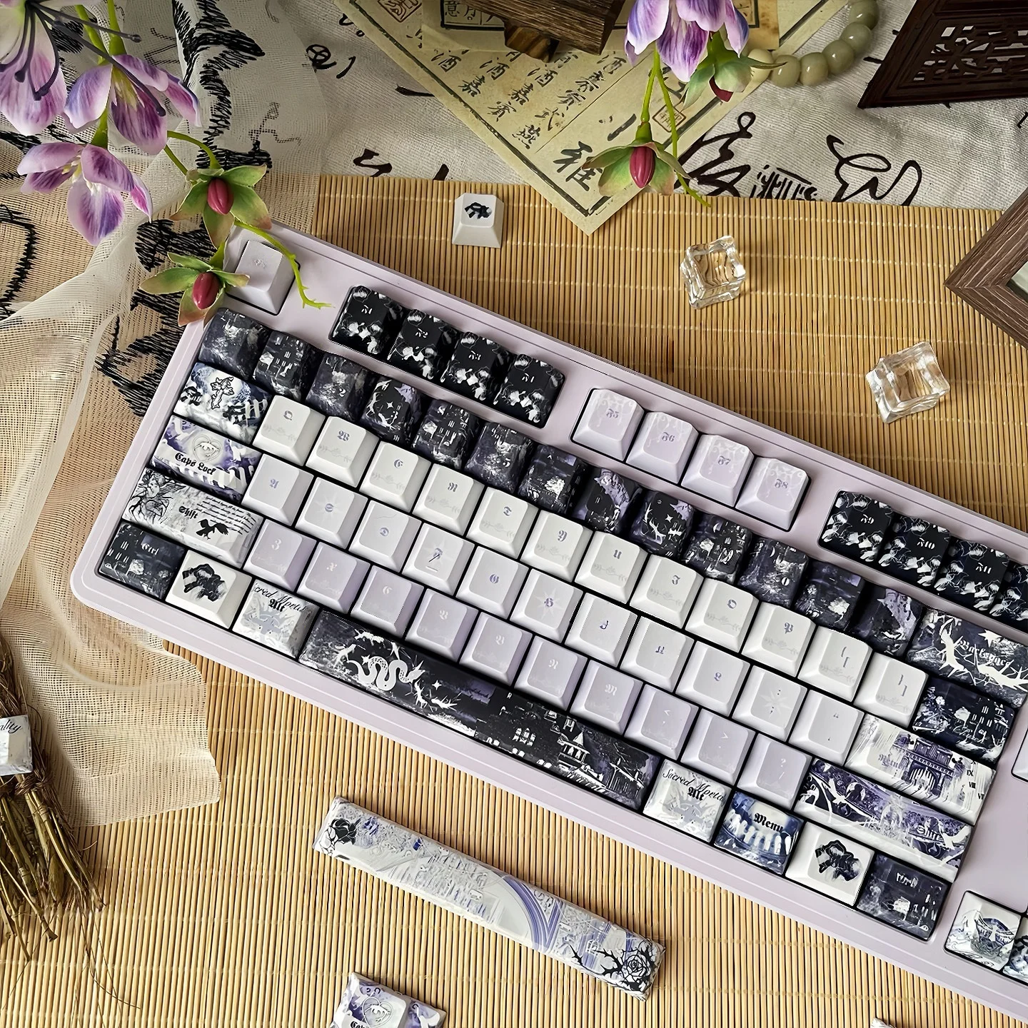 Purple Oracle 5 Sides Dye Sub PBT Keycaps Cherry Profile Keyboard Key Cap 130 Keys for Cherry MX Switches Mechanical Keyboard