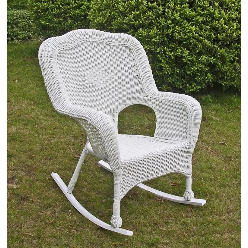 Furniture Piece Camelback Resin Wicker Rocker, White