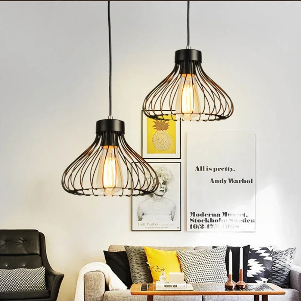 

Retro E27 Walkway Kitchen Home Decor Fixture Black Pendant Lamp Metal Retro Industrial-style Iron Birdcage Light
