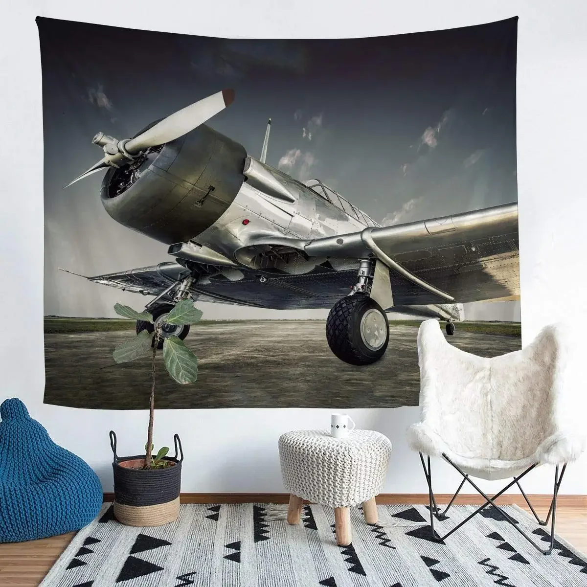 Vintage Airplane Tapestry Airplane Cloudy Skies Tapestry Jet Plane Tapestry Wall Hanging Decor for Bedroom Living Room Dorm