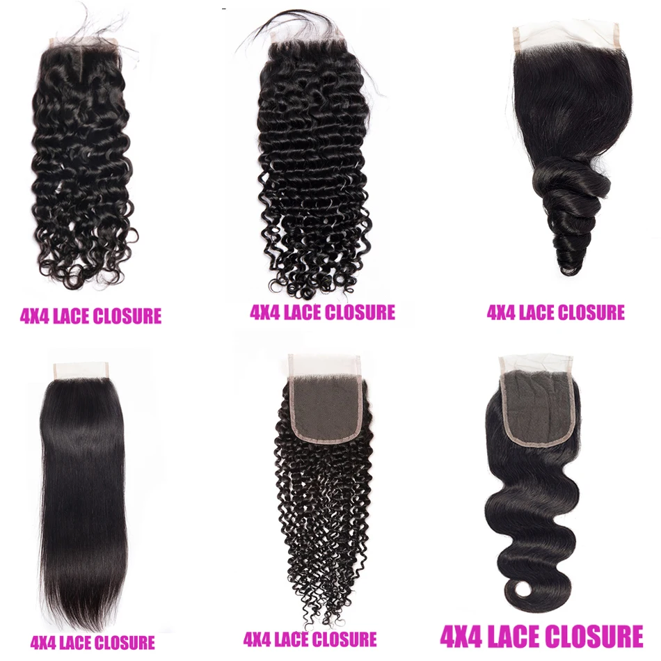4x4 Curly Wave Closure 12A Human Hair Brazilian Lace Closure Deep Straight Body Water Wave Lace Closure Remy Human Hair Closure