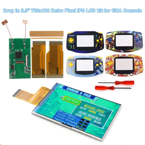 HISPEEDIDO 하이라이트 백라이트 LCD 스크린, GBA 720*480 레트로 픽셀 디스플레이, 게임보이 어드밴스용 프린트 쉘, 3.0 인치 HD IPS V5 