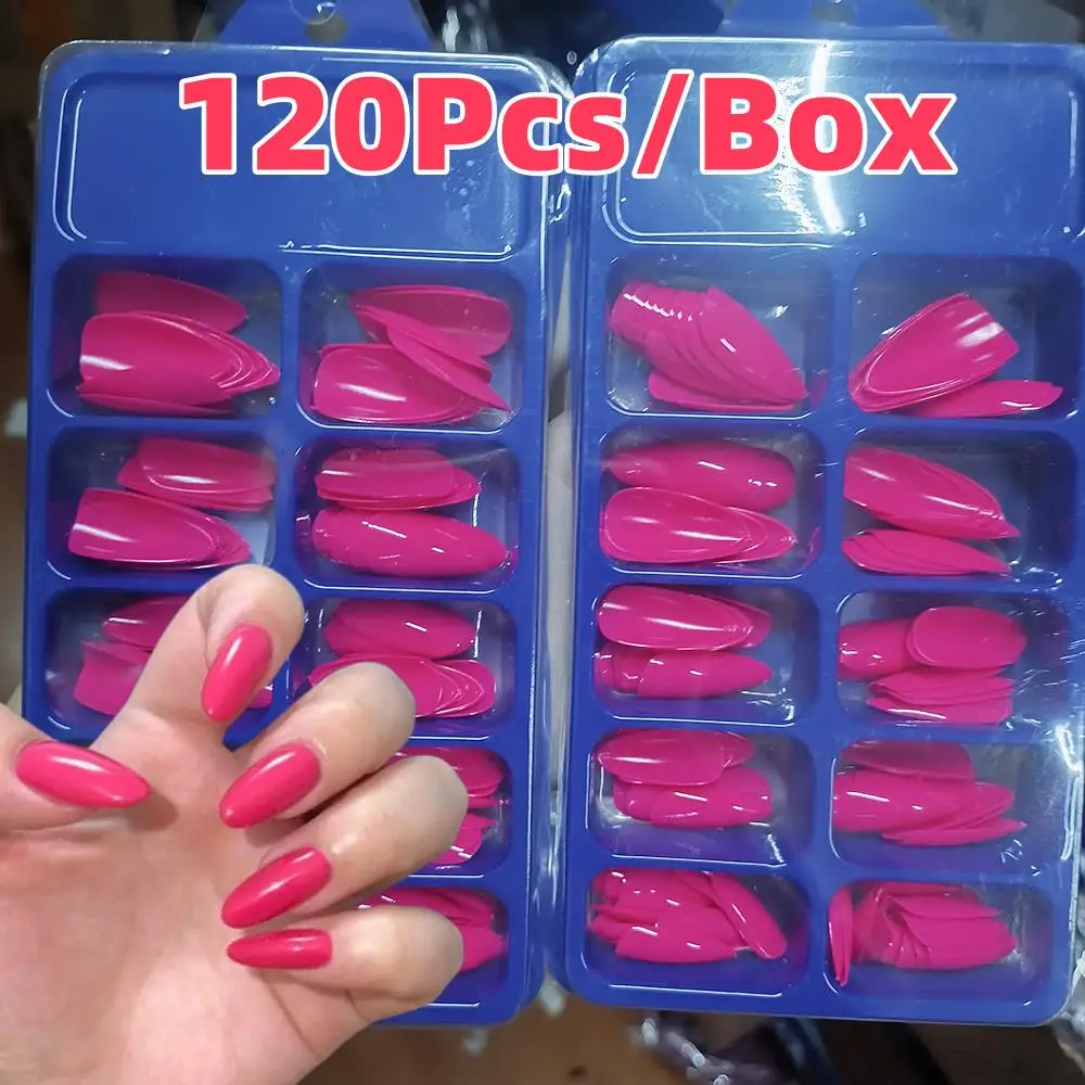 120Pcs Pitaya Color Short Almond Fake Nails Hot Pink Full Cover Press On Nails Tips False Fingernail Y2K Spicy Girl DIY Manicure