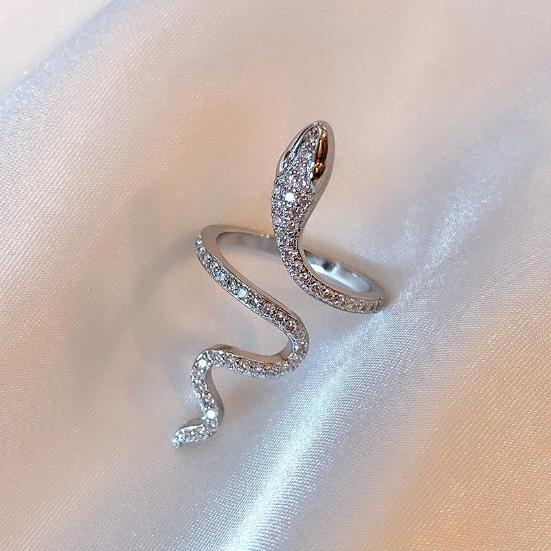 Snake Ring for Women Micro Inlaid Cubic Zirconia Wound Small Female Simplicity Adjustable Opening Ring Index Finger Ring Jewelry