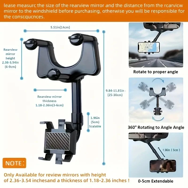 Multifunctional Car Rearview Mirror Phone Holder for Car 360° Retractable Phone Mount GPS Holder Universal Auto Phone Holder view 6