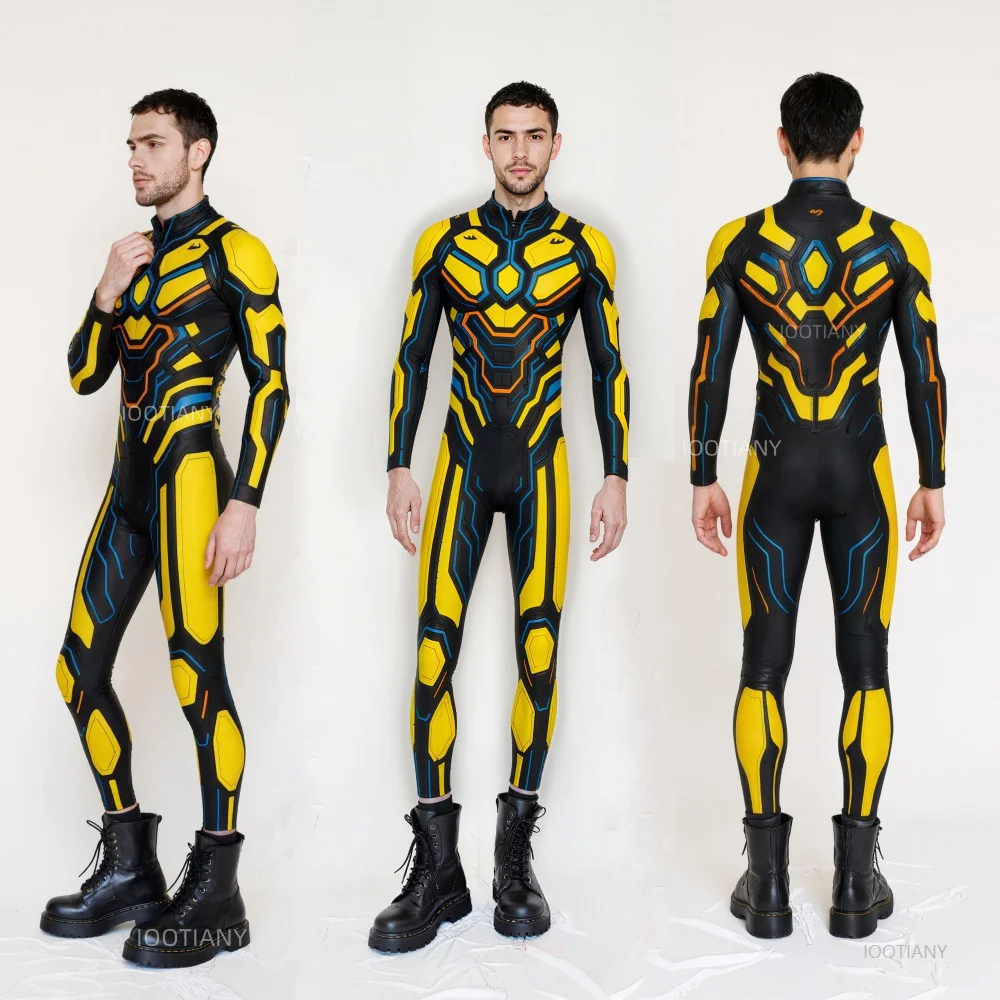 

Men's Yellow Armor Robot Cyber Bodysuit Steampunk Costume Halloween Party Performance Mecha Style Rave Party Cool Zentai Set