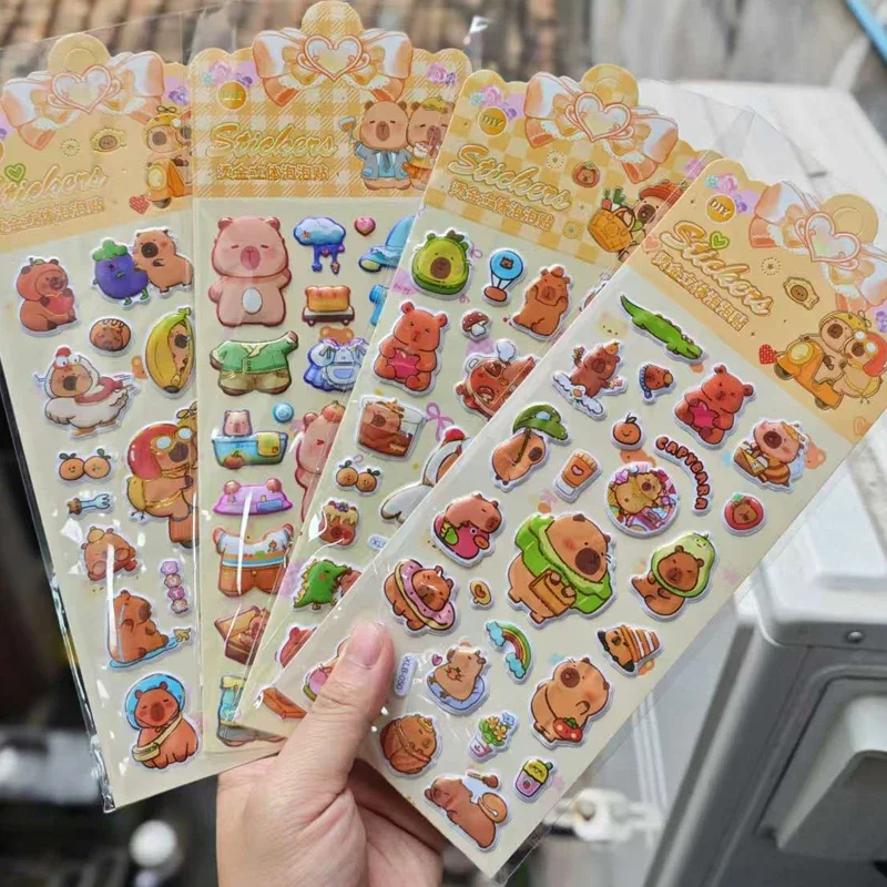 Random 5Pcs Capybara Cartoon 3D Bubble Waterproof Sticker Decorative Adhesive Sticker Scrapbooking Decorative Material Stickers