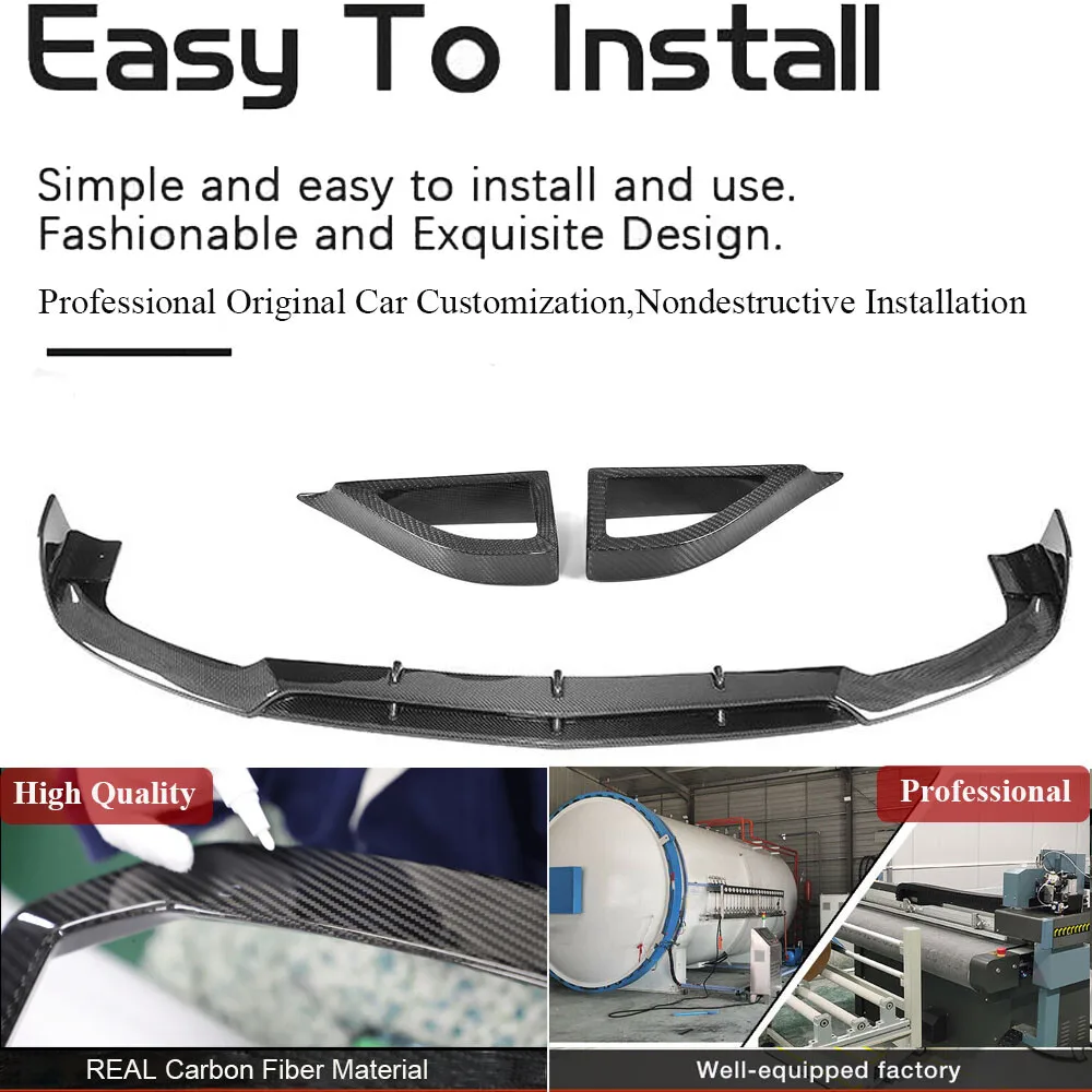For Benz W218 CLS63 2015-17 Real Carbon Fibe Front Bumper Lip Air Vent Mesh Cover Spoiler Car Accessories