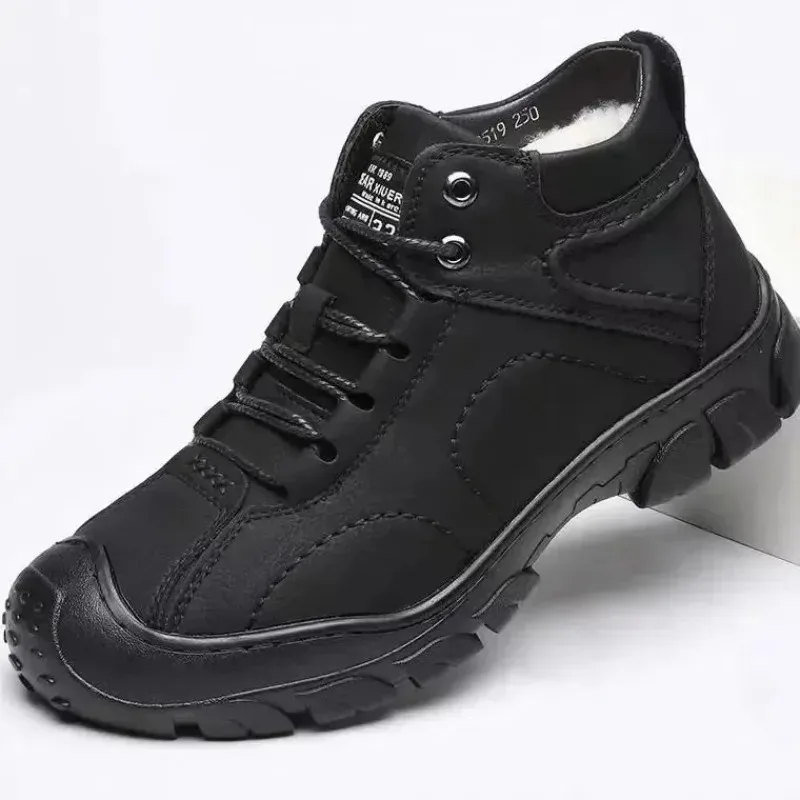 2025 New Cotton Shoes for Man Waterproof Chef Shoes Winter Snow Boots High Top Velvet Leather Shoes for Men Soft Ankle Boots