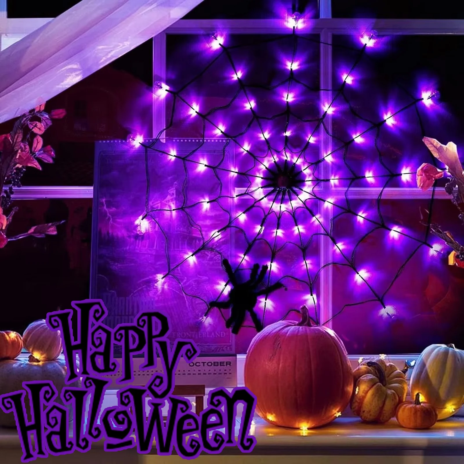 Halloween Spider Web String Lights Battery Powered Wall Lamp Horror Atmosphere Decoration Lights For Haunted House,Window,Party