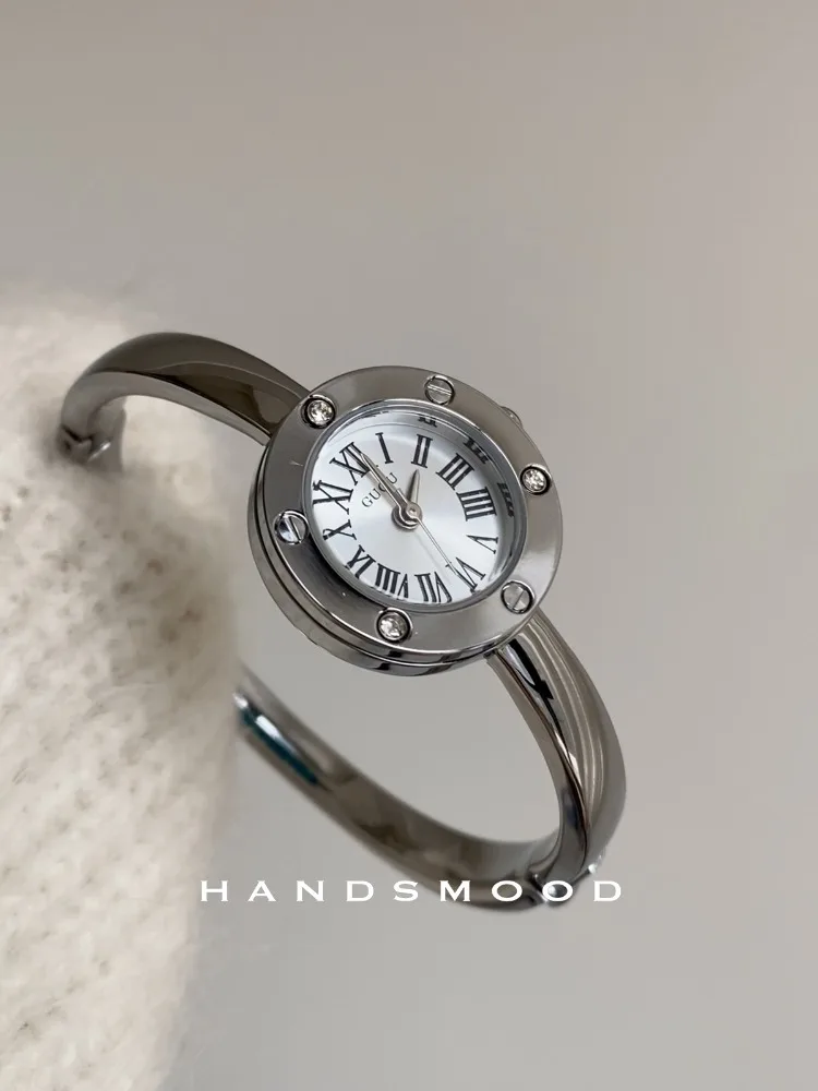 Silver Simple Classic Roman Scale Diamond-encrusted Exquisite Bracelet Watch Temperament Casual Versatile Women's Watch