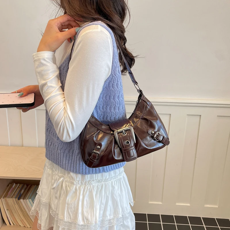Y2K Retro Plissierte Hobo-Schultertasche für Damen, Trendige Maillard-Style Unterarmtasche, Clutch-Handtaschen für Reisen, Arbeit und Shopping – Detail 15