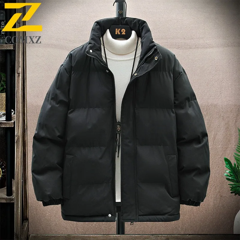 COMXZ 2025 メンズ トレンド オーバーサイズ 無地 コットン ジャケット 冬 若者 学生 カジュアル ゆったり 暖かい 軽量 コート