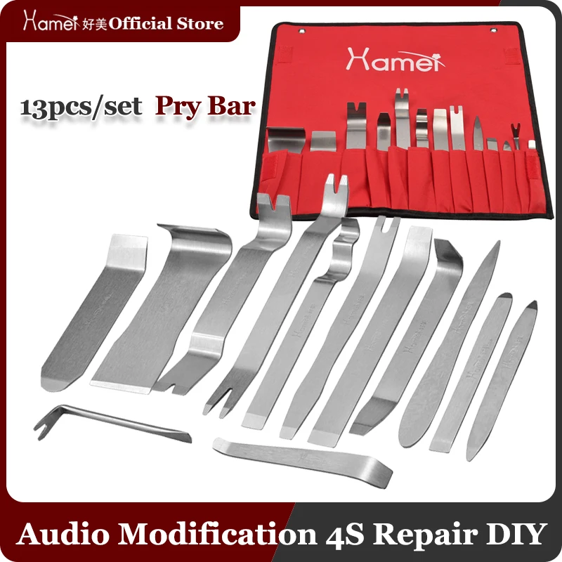 Stianless Steel Anti-Scratch Pry Bar Set， Universal Auto Interior Clip Removal Tool For Android Radio Door Panel pry plate