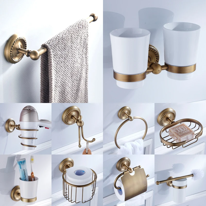 

Antique Bronze Bath hardware Set Bathroom Accessories Shelf Soap Dish Toilet Paper Holder Soap Dispenser Robe Hook ELM53
