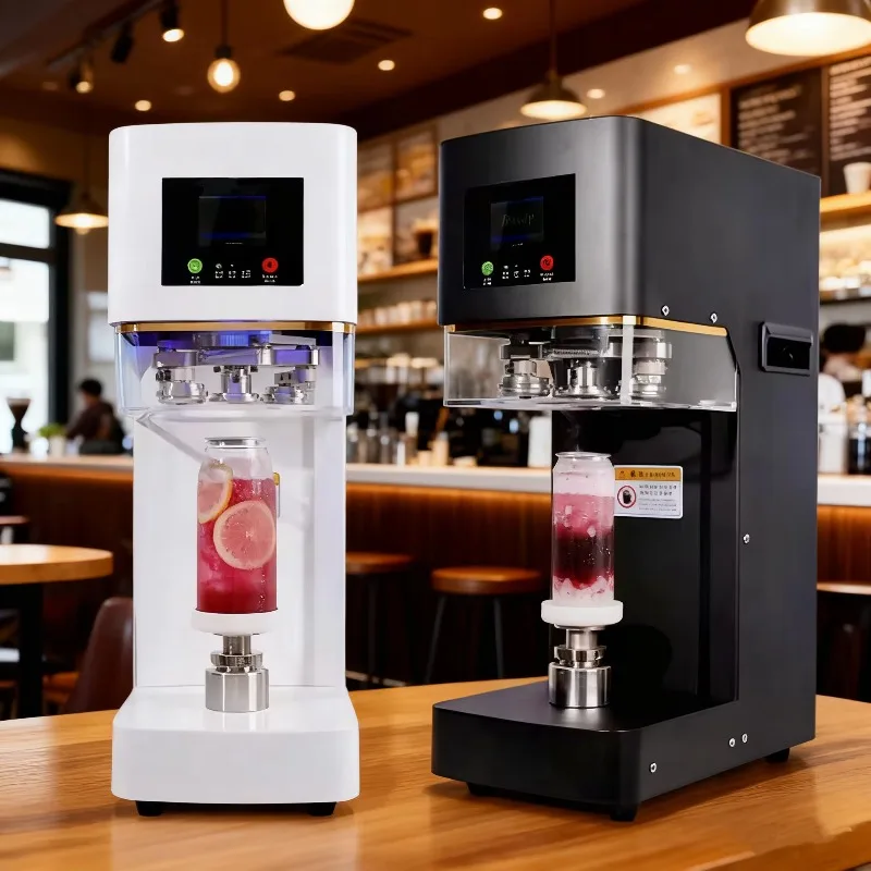Automatic PET Cup & Tin Can Sealer Plastic Cup Aluminum Lid Sealing Machine for Beer Soda Drink Commercial Beverage Packaging