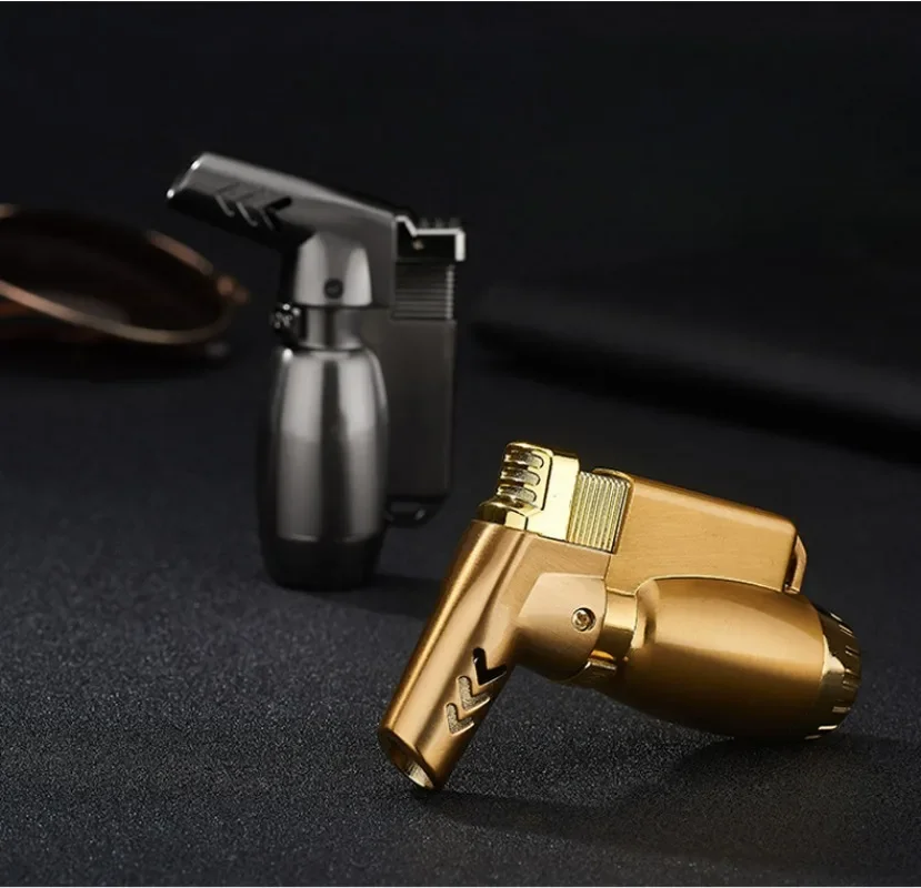 Metal Mini Windproof Jet Blue Flame Butane Gas Torch Lighter Safety Lock Fire Switch Outdoor Portable Cigar Lighters Smoking