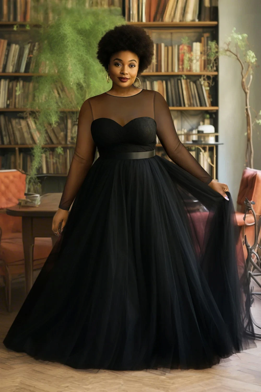 

Women Plus Size Mesh Maxi Dress Long Sleeve Formal Mock Neck Long Sleeve See Through Elegant Contrast Tulle Lace Maxi Dress