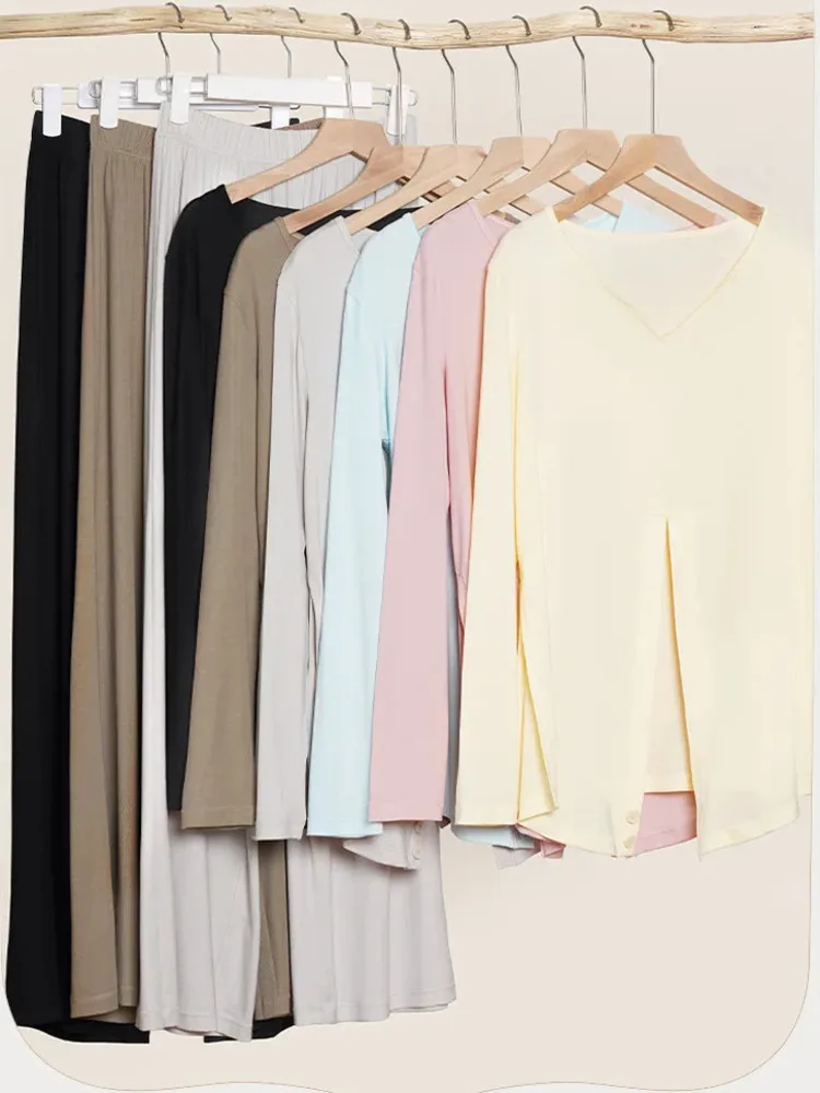 طقم بلوزة فضفاضة بأكمام طويلة ورقبة على شكل حرف V بلون سادة وسراويل واسعة الساق للنساء، ممارسة رقص الباليه أو ملابس المسرح