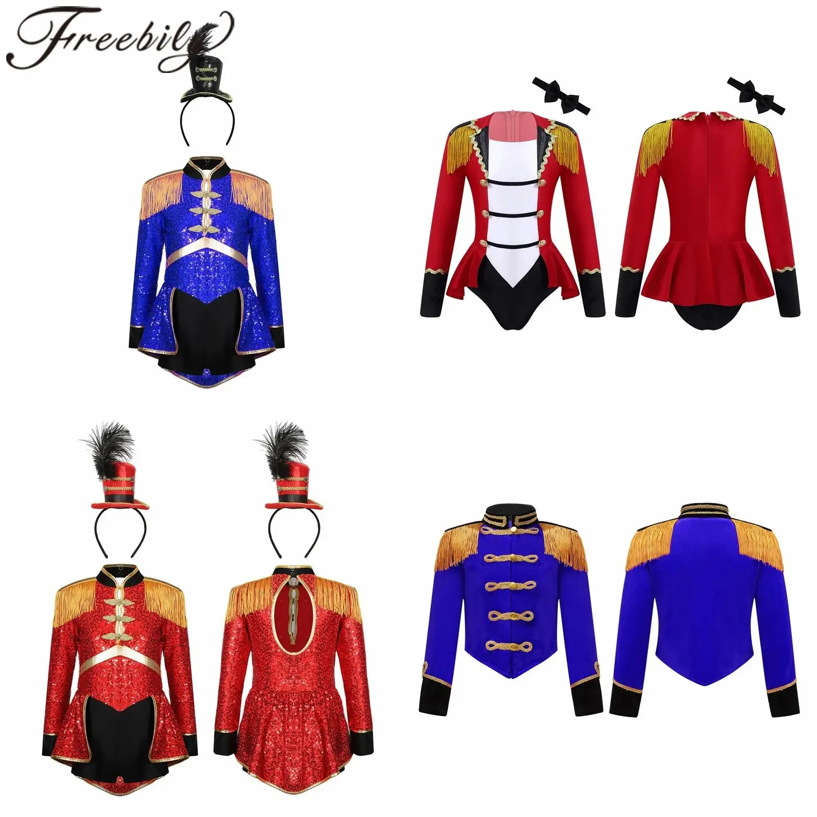 

Girls Circus Ringmaster Costume Tutu Leotard Dress Marching Band Uniform Trumpet Team Halloween Majorette CosplayParty Clothes