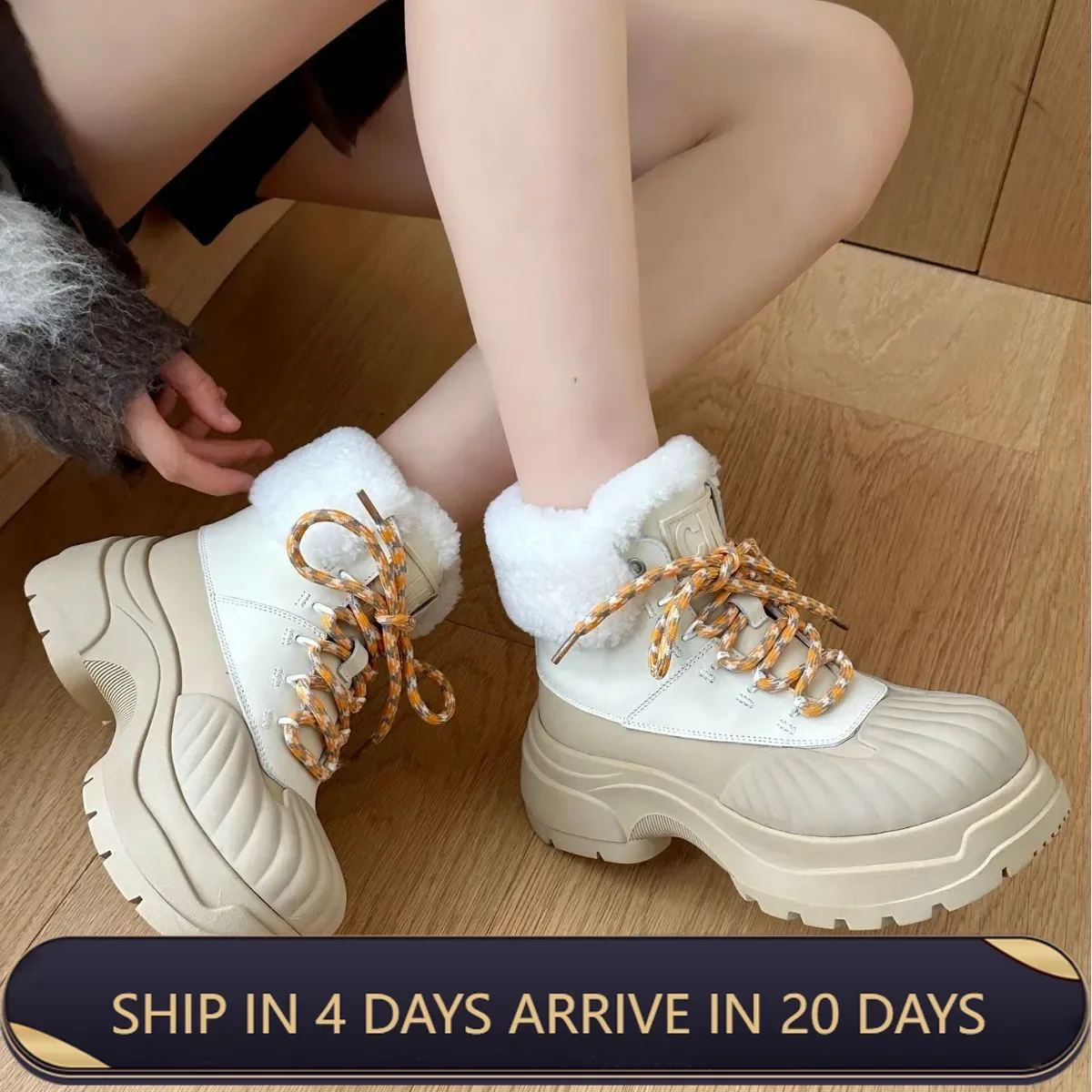 

Women's Fur-lined Leather Snow Boots, Warm Short Boots for Winter with Non-slip Sole, In Stock