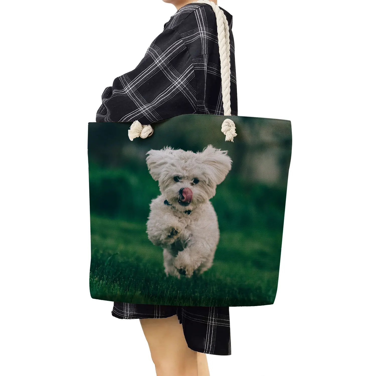 Bichon Hond Dierenprint Schoudertas Eco Herbruikbare Outdoor Casual Vrouwen Grote Capaciteit Vrouwelijke Boodschappentas Handtassen Strandreizen