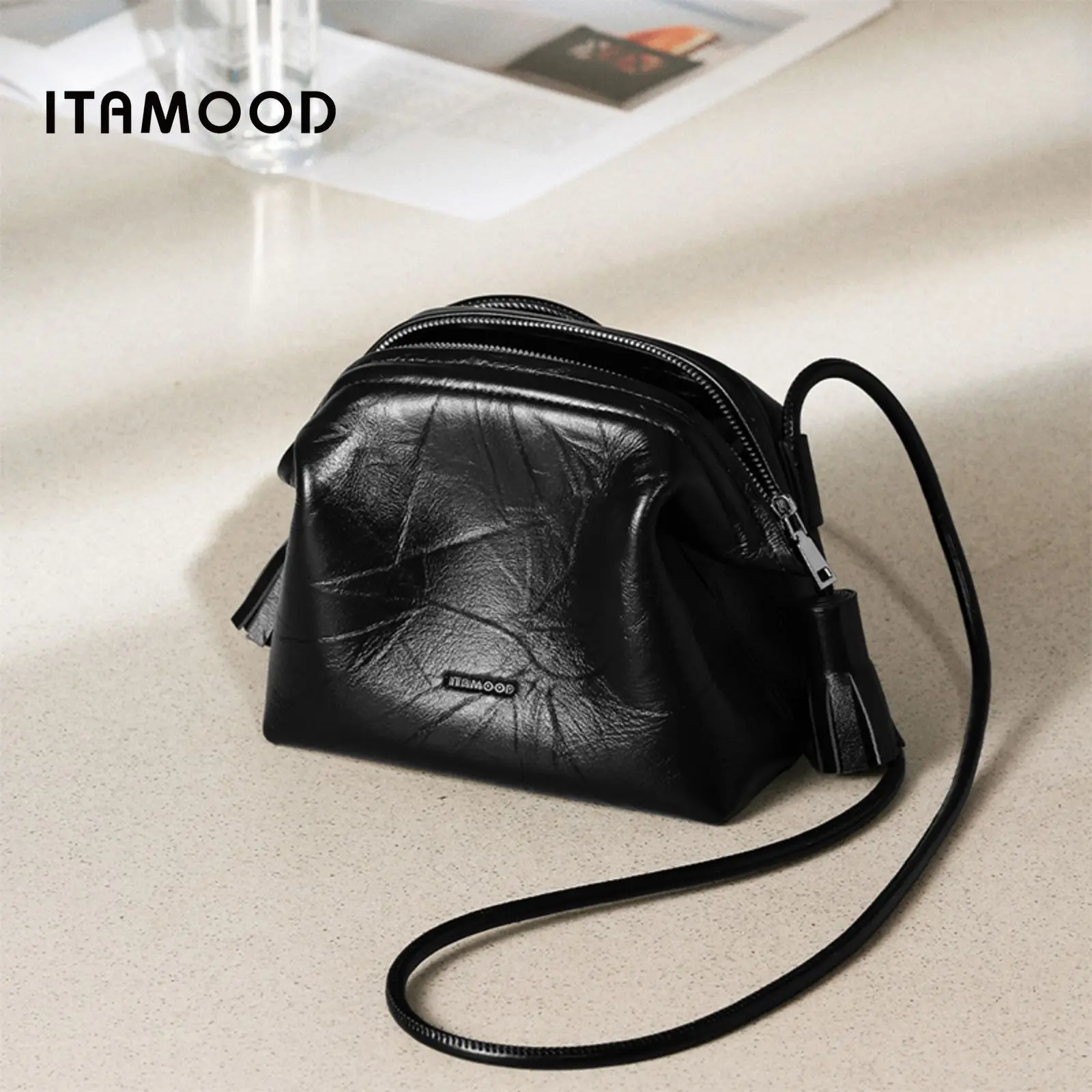 

ITAMOOD Shoulder Bag for Women 2024 Summer New Lightweight Cloud Mouth Gold Genuine Leather Crossbody Mini Small Bag Fashion