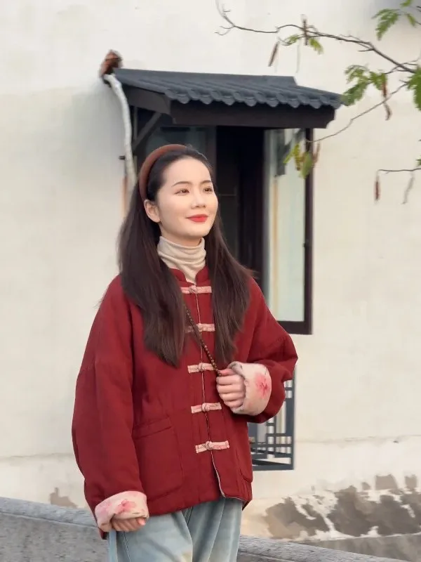 

Новая китайская двусторонняя хлопковая куртка с пуговицами в ретро-национальном стиле, прямого кроя, больших размеров