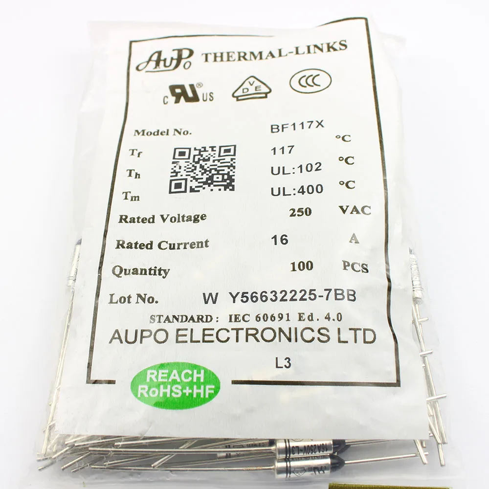 10 قطعة الصمامات الحرارية BF117 BF117X BF 117C 117 درجة مئوية 10A 16A 250V قطع TF بيليه TCO وصلات درجة حرارة الرصاص المحوري AUPO #5