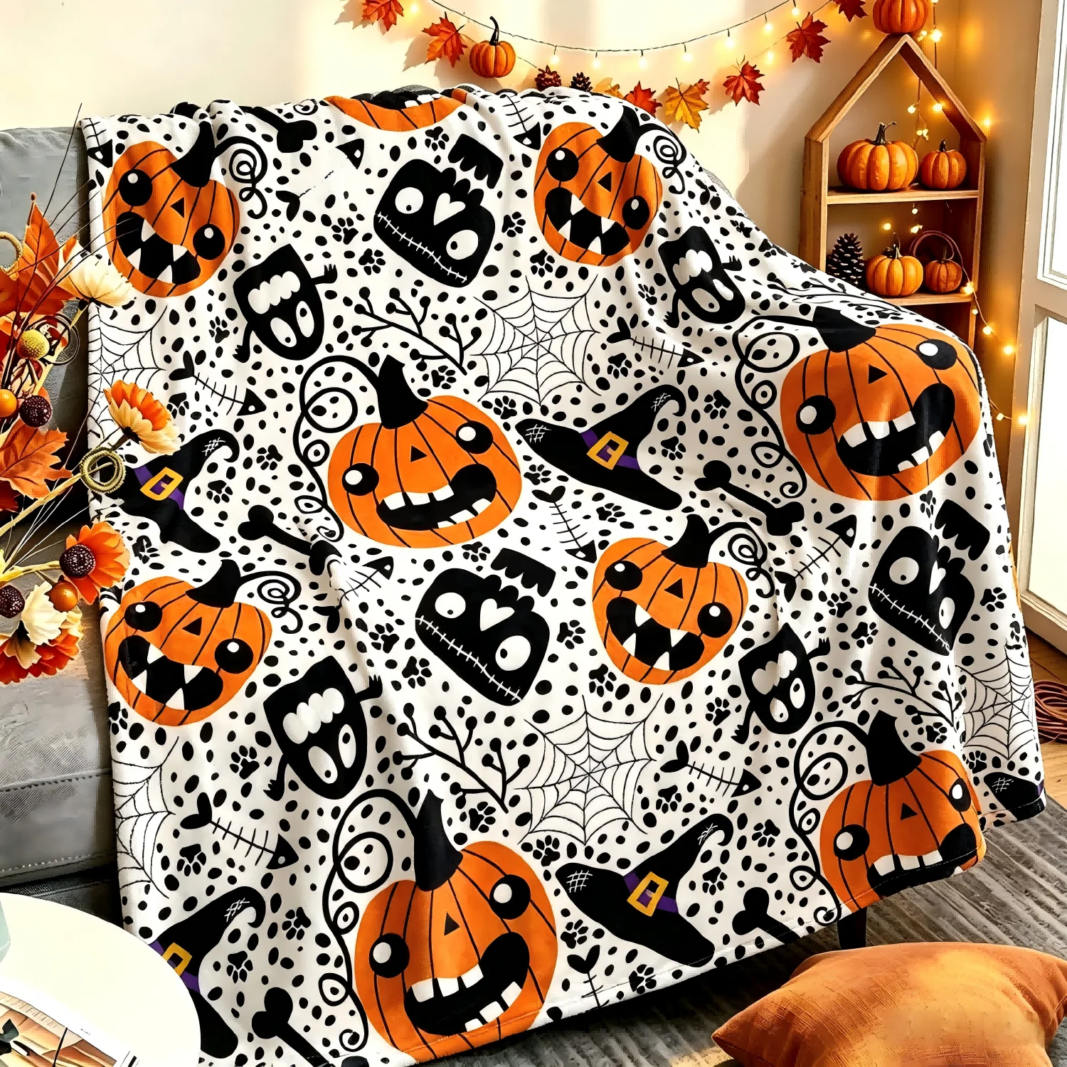 1pc Halloween X-mas Theme Blanket for Couch Throw Pumpkin hat Bats Cedar Flannel Thin Blankets Festival Gifts Four Season Use