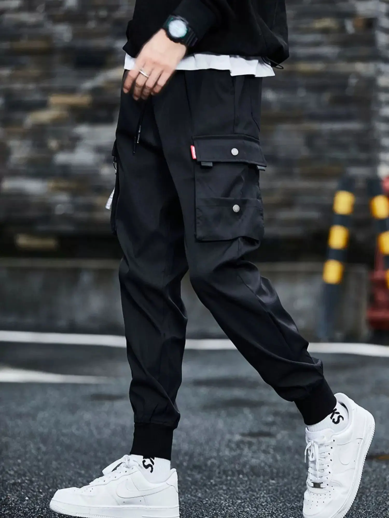 Men's Trendy Solid Cargo Pants With Multi Pockets, Casual Straight Leg Loose Fit Trousers For Outdoor