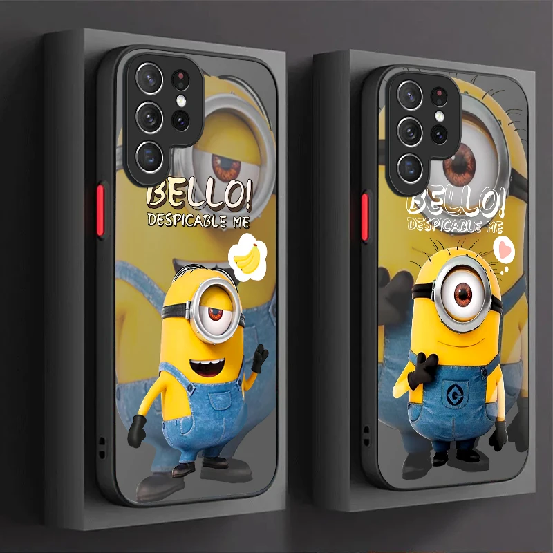 Cartoon M-Minions Case For Samsung Galaxy S24 S23 S22 Ultra S21 S20 FE S10 Plus Note 20 10 A15 A25 A35 A55 Matte Hard Back Cover