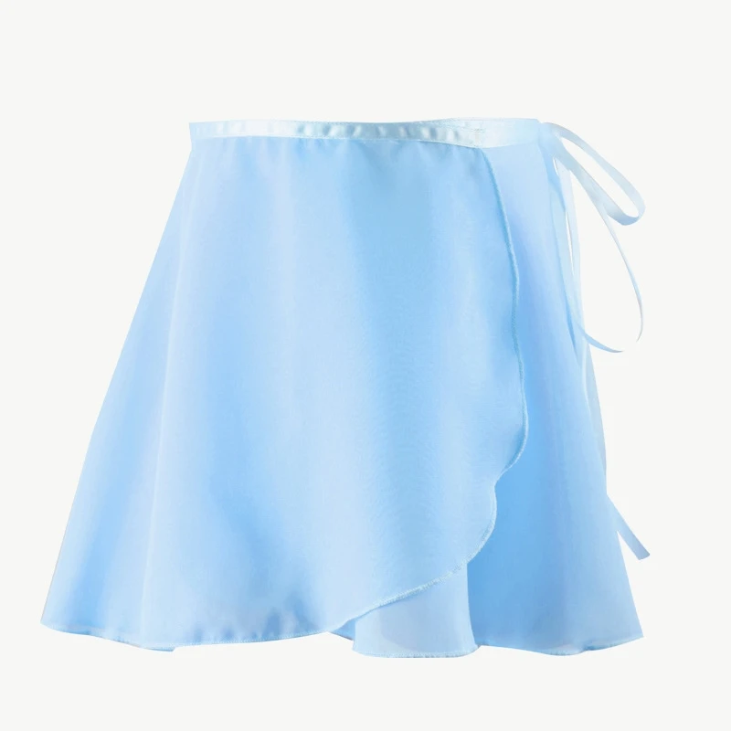 Hot Sale Kids Girls Children White Black Pink Lilac Blue Gray Wrapped Chiffon Ballet Skirt with ribbon