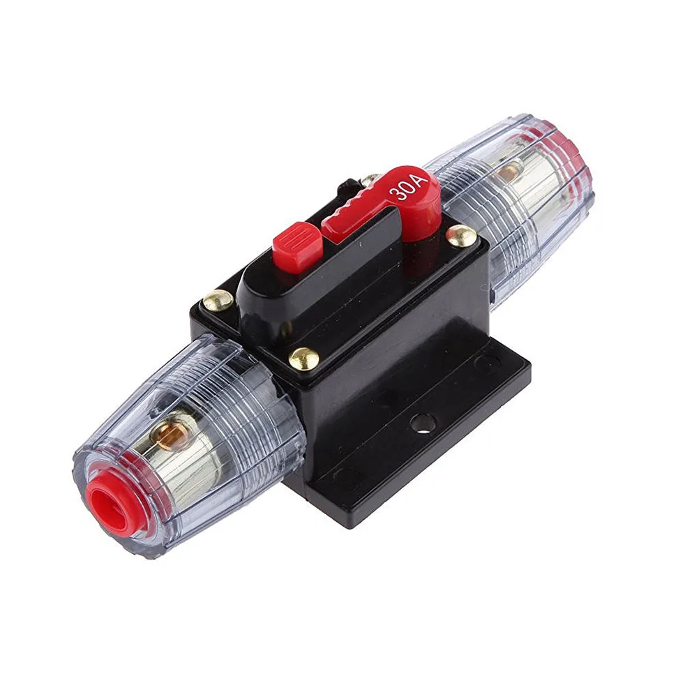 

12-24V Inline Auto Circuit Breaker 30A Manual Reset Car Audio Fuse High Tech Water Resistant Housing Push Button Kill Switch