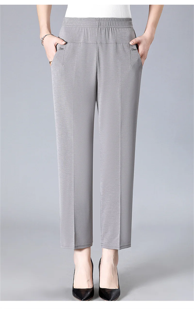 Middle Aged Women's Pants 2026 New Summer Thin High Waiste Elastic Loose Straight Pants Female Casual Trousers 5XL 6XL 7XL 8XL