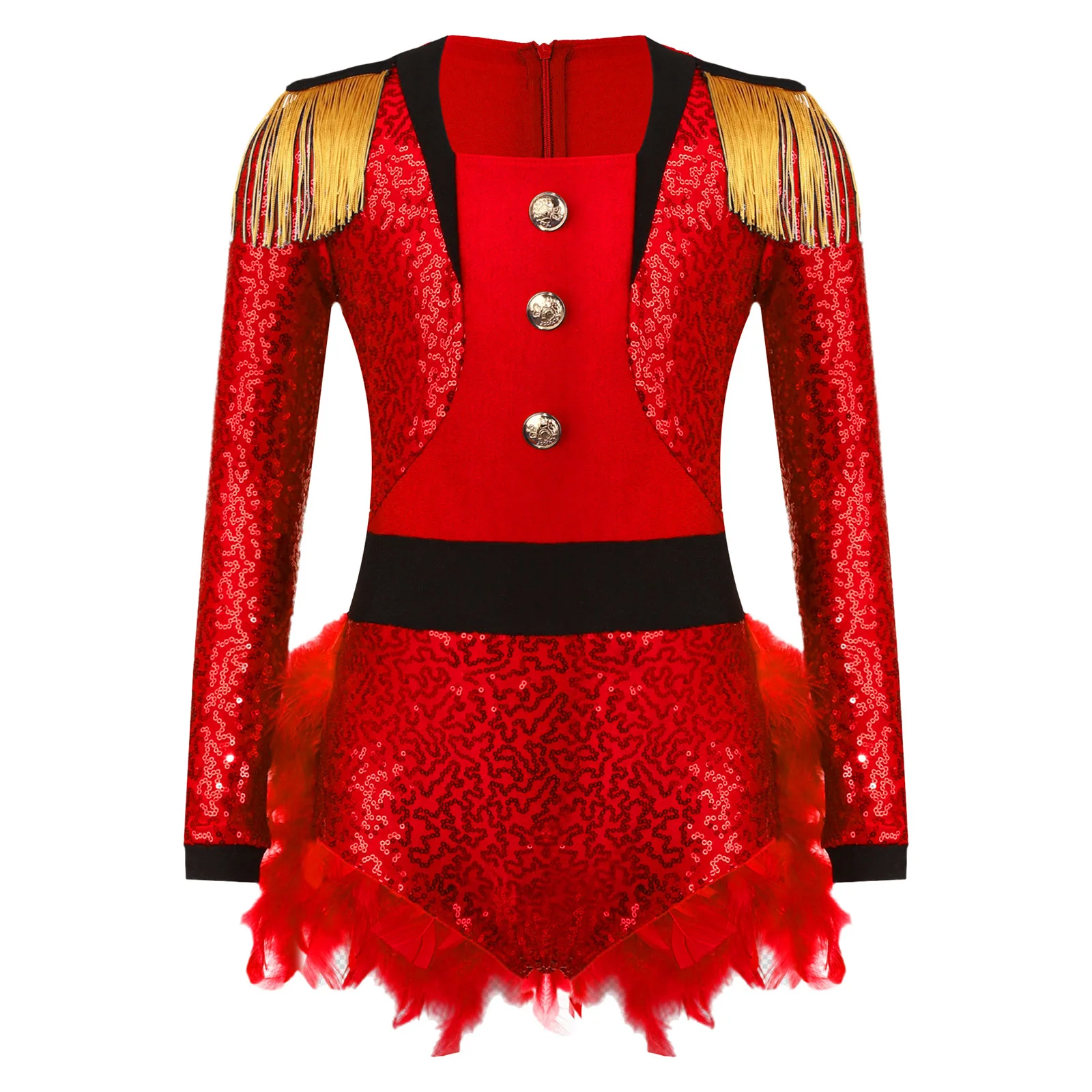 

Kids Girls Circus Ringmaster Costume Tutu Dresses Leotard Long Sleeve Tassel Epaulet Sequins Jumpsuit Halloween Cosplay Costumes