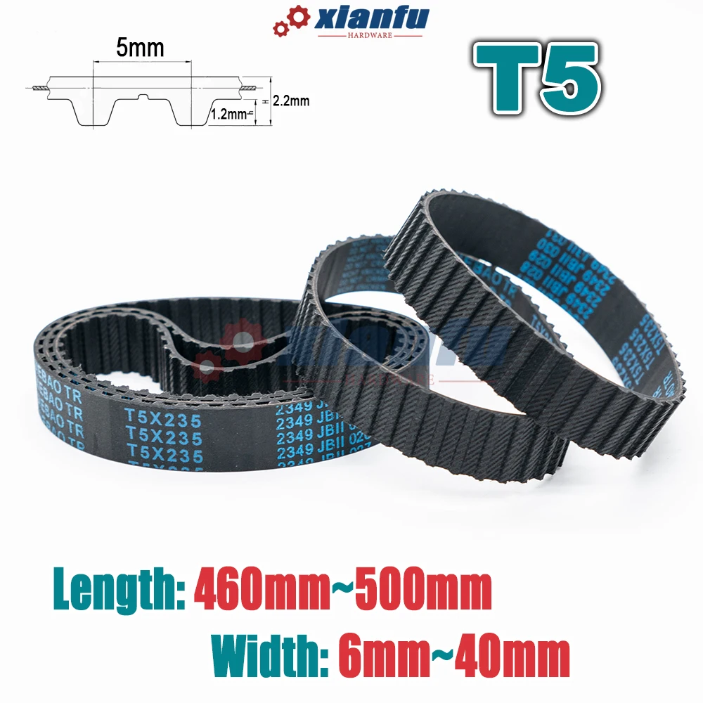 T5 Type Timing Belt Rubber Closed Loop CNC Drive Perimeter 460 465 470 475 480 485 490 495 500mm Width 6~40mm Transmission Belt